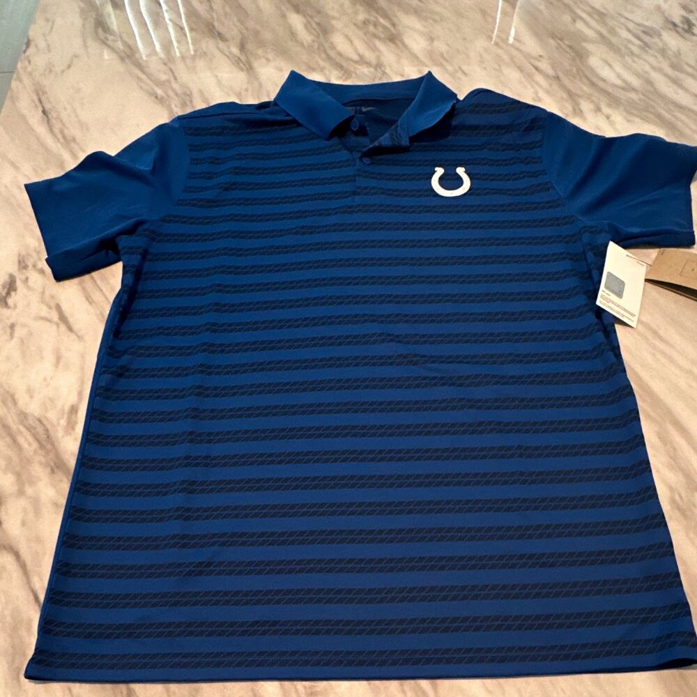Nike Indianapolis Colts NFL Dri-FIT Blue Striped Short Sleeve Polo Shirt 0160